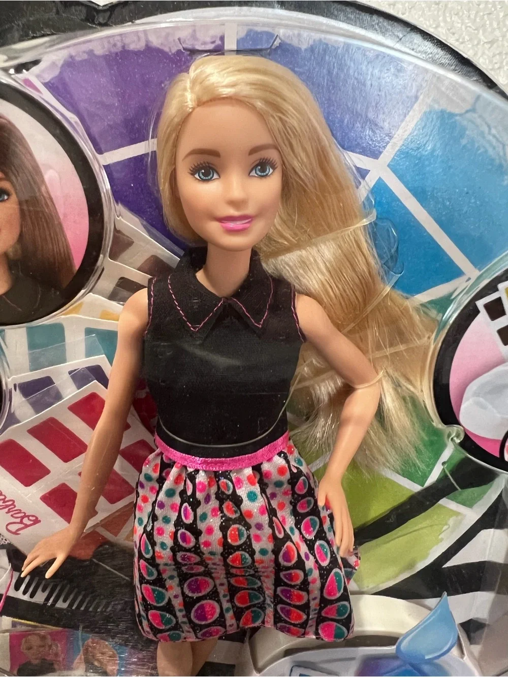 Barbie Fashion Mix Doll - Black Top with Pink, Teal & White Patterned Skirt